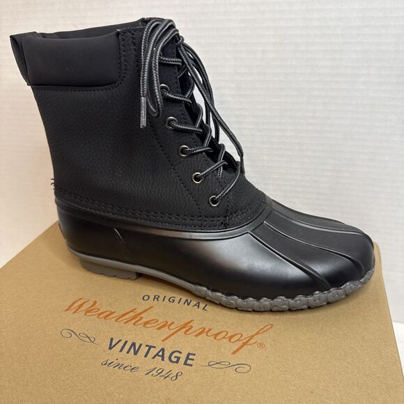 Weatherproof Vintage Adam II Womens 8M Duck Rain Boots Vegan Black Casual - Picture 1 of 9